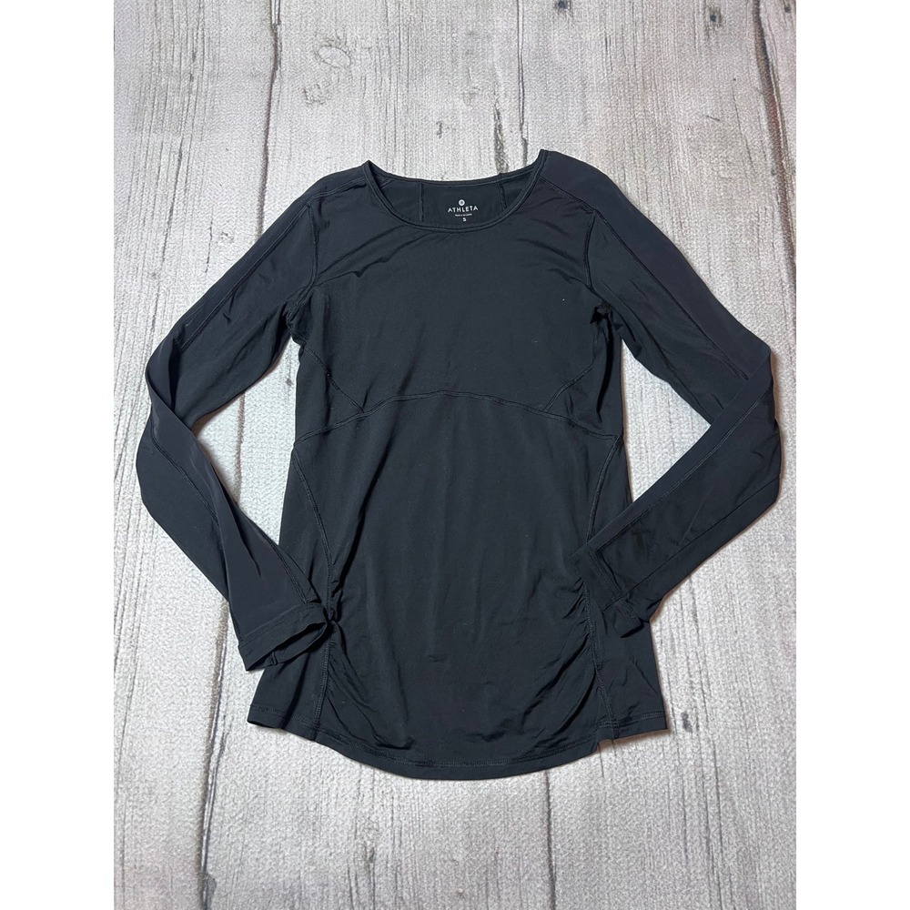 Athleta Long Sleeve Top Womens Small Black Mesh Sleeve Thumbhole Athletic‎